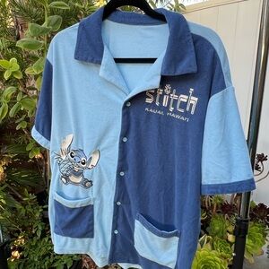 Disney Blue Button Down Shirt with Stitch Design